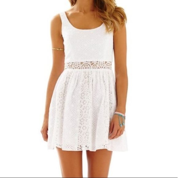 Lilly Pulitzer Dresses & Skirts - Lilly Pulitzer Women's Rosemarie Eyelet Scoop Neck Dress Sleeveless White Size 4